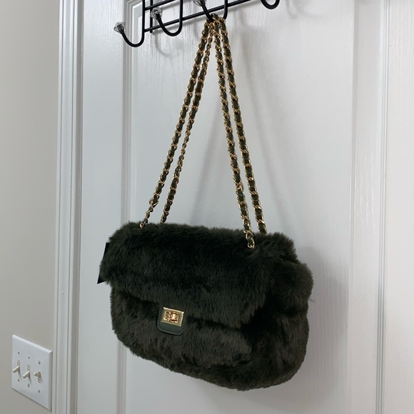 House of Harlow 1960 Deep Green Fur Flap Bag - Picture 3 of 16